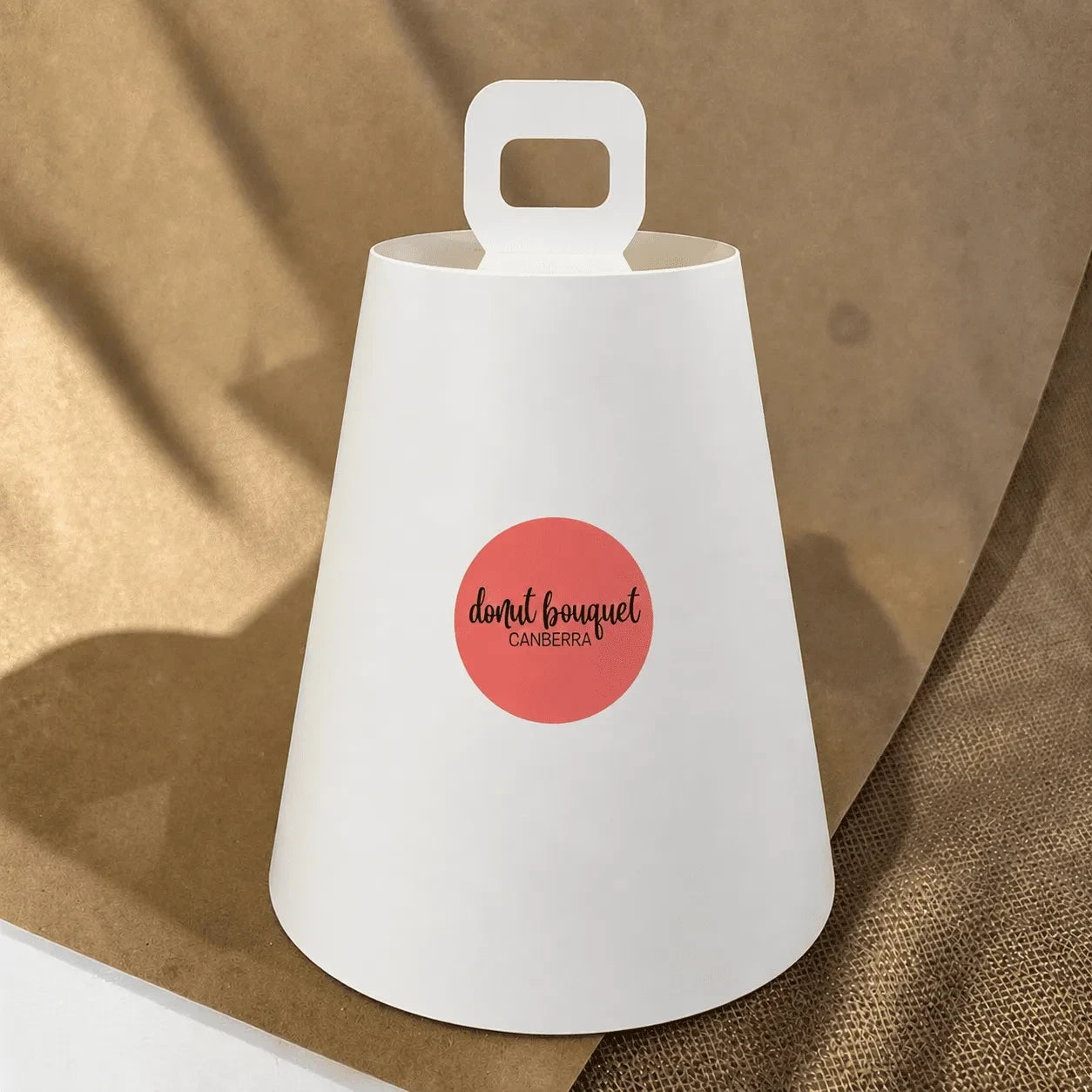 Donut Bouquet Canberra gluten free high tea gift set in a white protective stand and cover