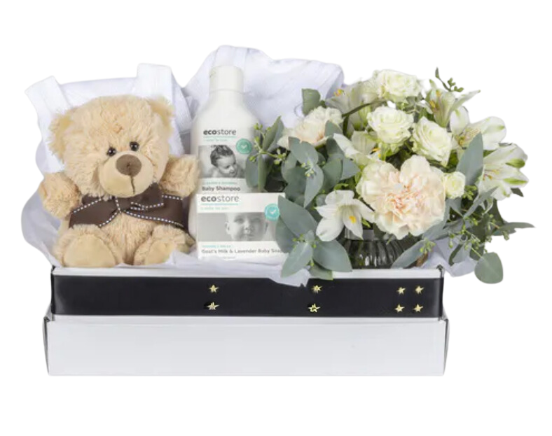 New Baby Hamper with Flowers Donut Bouquet Canberra