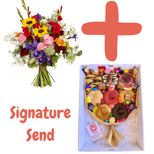 Signature Send - Fresh Flowers and Donut Bouquet Combo