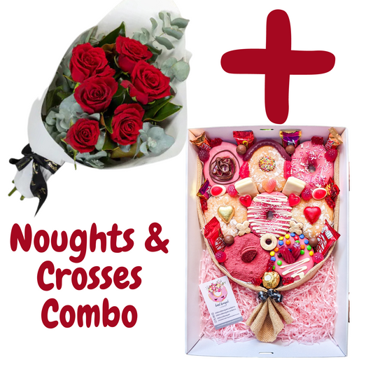 Noughts and Crosses combo - Fresh Roses and Donut Bouquet Combo