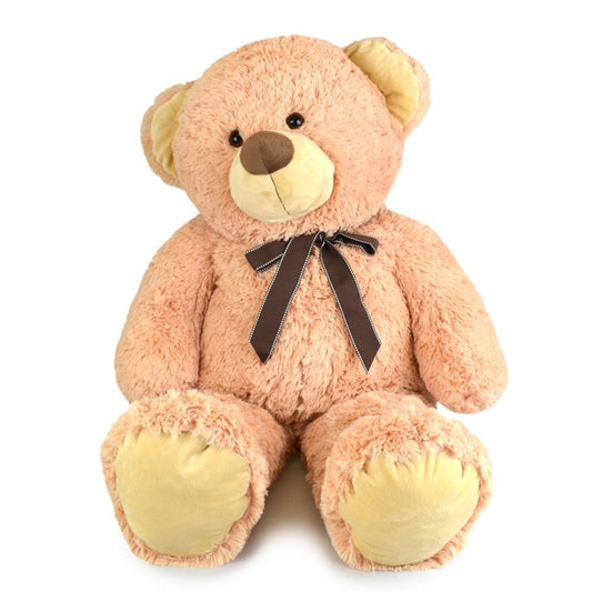 Donut Bouquet Canberra medium plush teddy bear with soft light brown fur and a dark brown ribbon bow